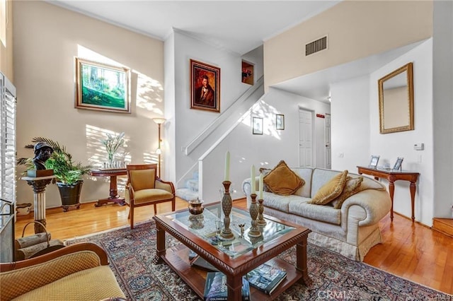 living room with hardwood / wood-style floors