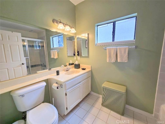 14326 Chandler Blvd Unit 5, Sherman Oaks, CA 91401 - full bathroom featuring tile patterned flooring, vanity, toilet, baseboards, and a shower with door