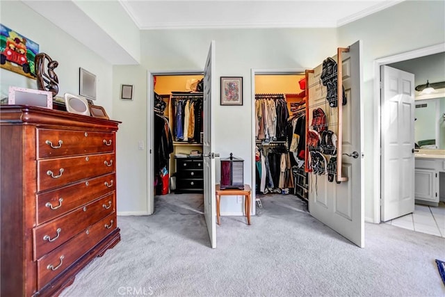 14326 Chandler Blvd Unit 5, Sherman Oaks, CA 91401 - bedroom with ornamental molding, light carpet, a walk in closet, and a closet