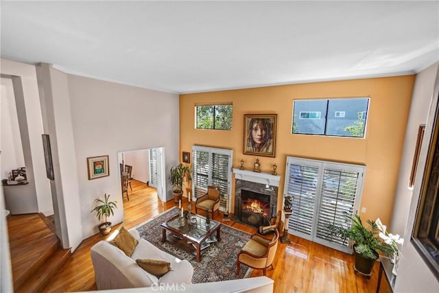 14326 Chandler Blvd Unit 5, Sherman Oaks, CA 91401 - living area featuring crown molding, a premium fireplace, and wood finished floors