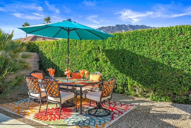 view of patio featuring a mountain view