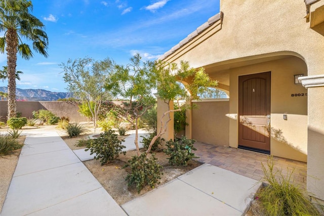 entrance to property featuring a mountain view