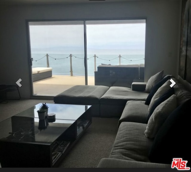 living room with a water view