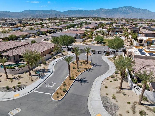 drone / aerial view featuring a mountain view