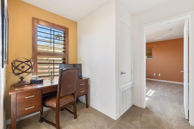 view of carpeted home office