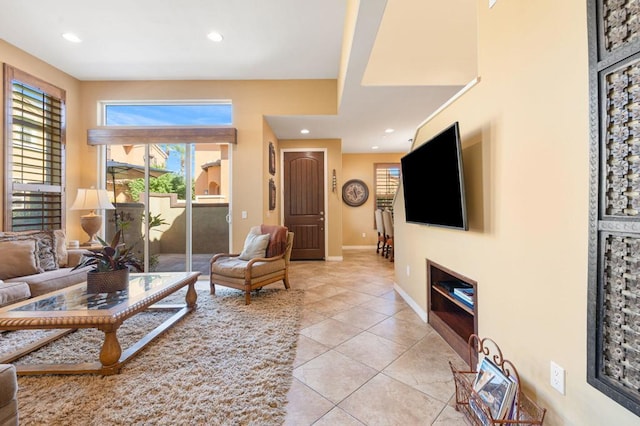 living room with light tile patterned floors