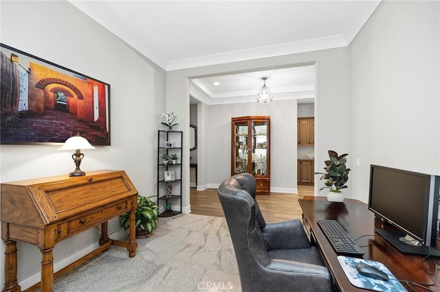 home office featuring crown molding