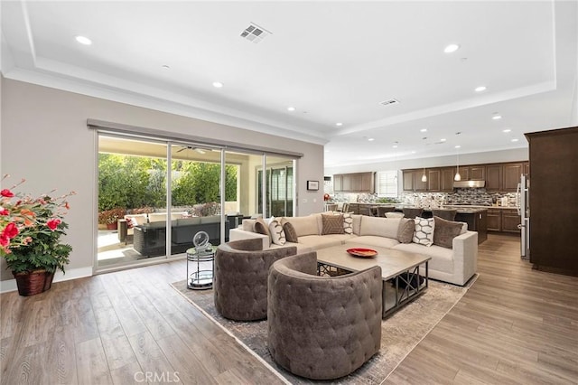 living room featuring light wood-type flooring