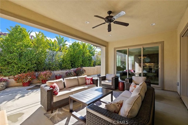 view of patio / terrace featuring ceiling fan and outdoor lounge area