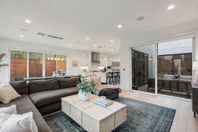 living room featuring light hardwood / wood-style flooring