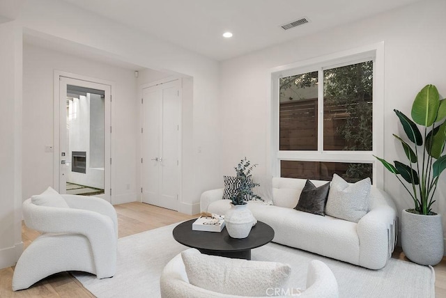 living room with light wood-type flooring