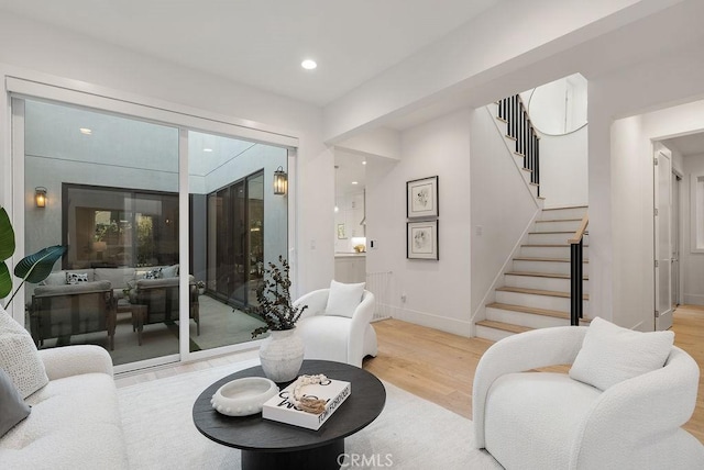 living room featuring light wood-type flooring