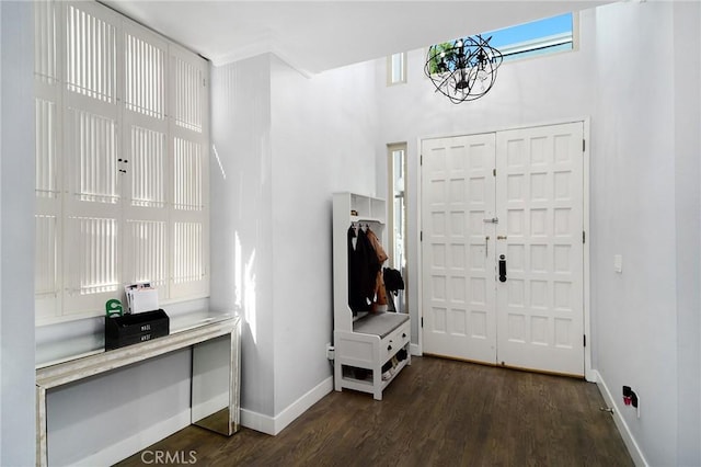 foyer entrance featuring dark hardwood / wood-style flooring and a notable chandelier