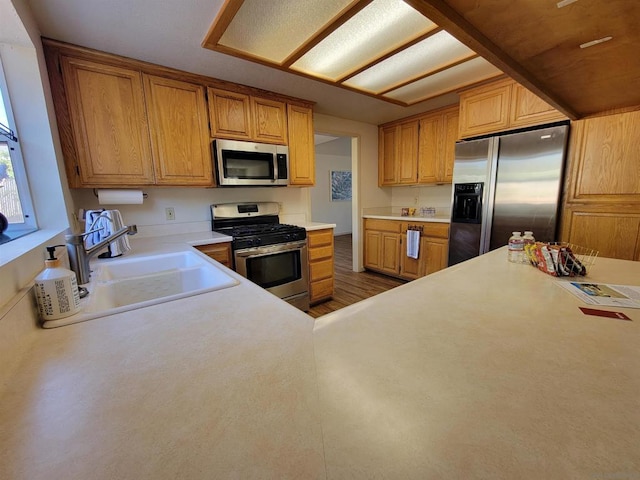 kitchen featuring light wood-type flooring, appliances with stainless steel finishes, and sink