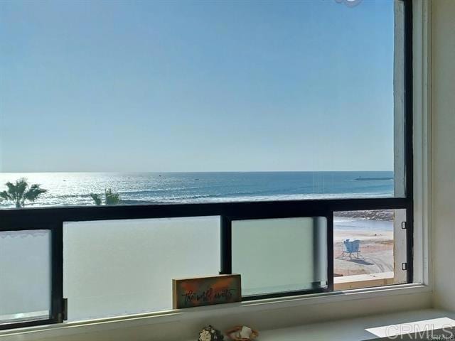 view of water feature with a view of the beach