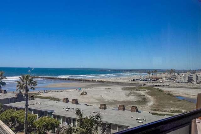 view of water feature with a beach view