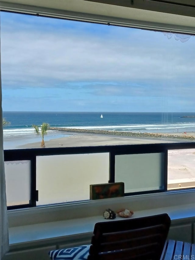 view of water feature with a view of the beach