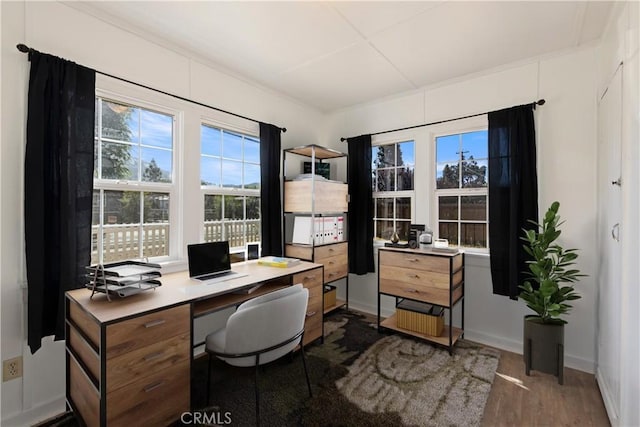 office area with dark hardwood / wood-style flooring