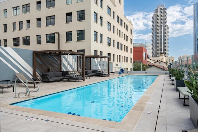 view of pool featuring a patio area