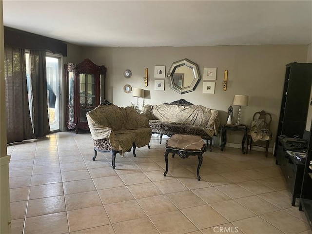 living room featuring light tile patterned floors