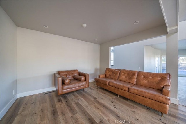 living room with light hardwood / wood-style floors