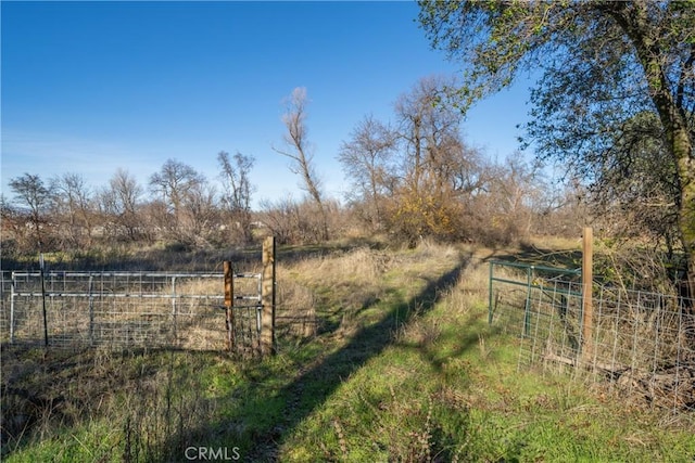 view of yard with fence and a rural view