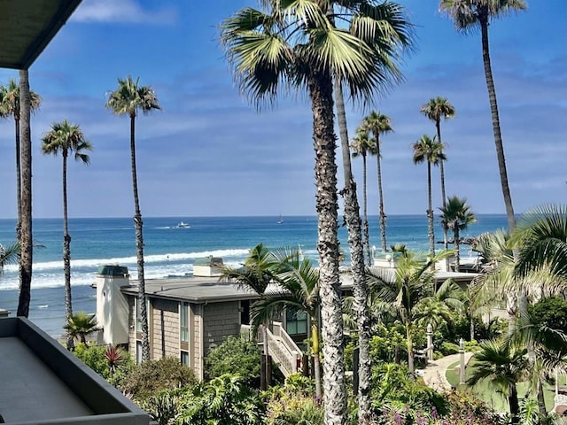 property view of water featuring a beach view