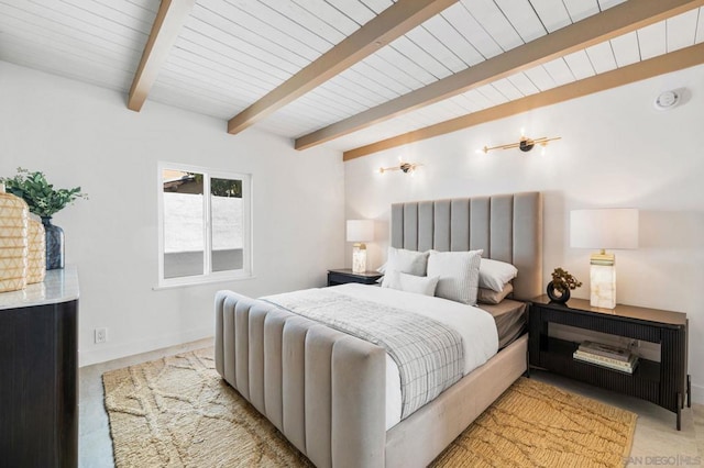 bedroom featuring beam ceiling