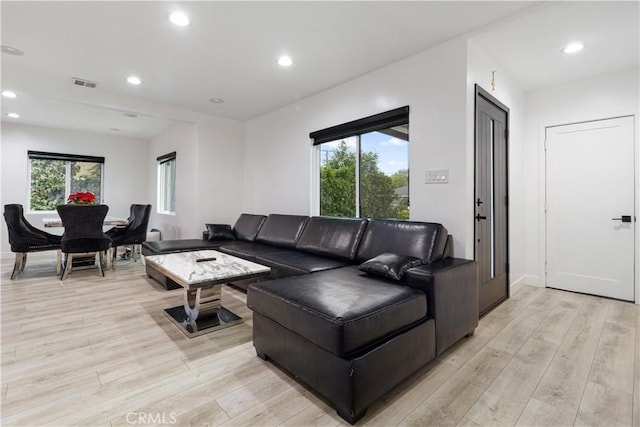 living room with light wood-type flooring