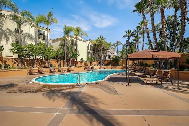 view of pool with a gazebo and a patio area