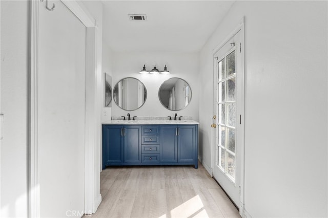 bathroom featuring vanity and hardwood / wood-style flooring