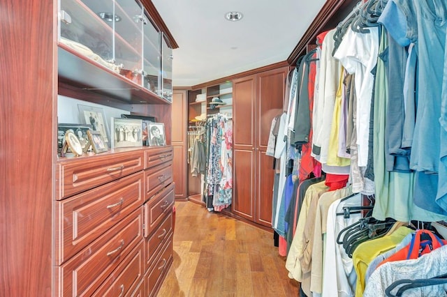 walk in closet featuring light hardwood / wood-style floors