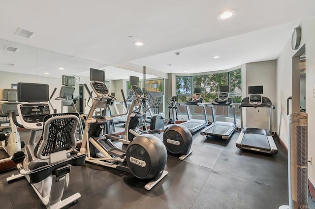 workout area featuring a wall of windows