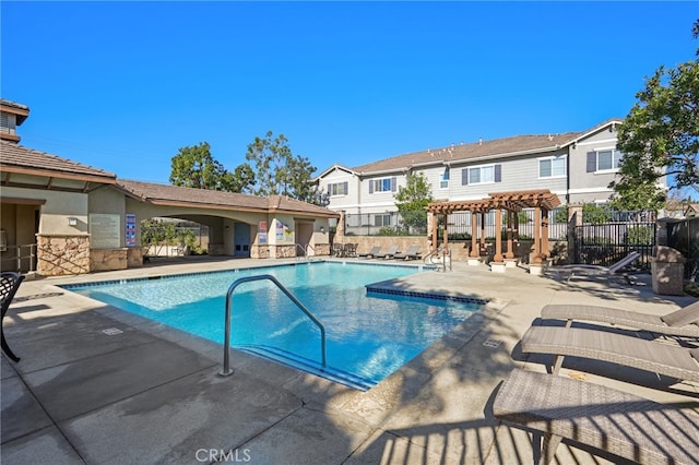 view of pool featuring a pergola and a patio area