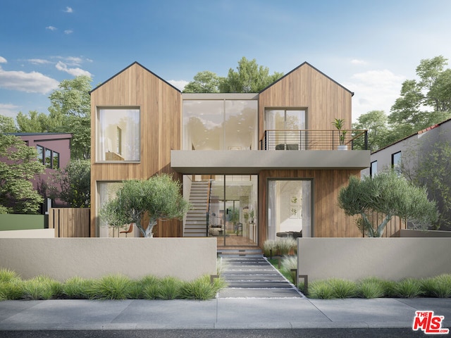 contemporary home featuring a balcony