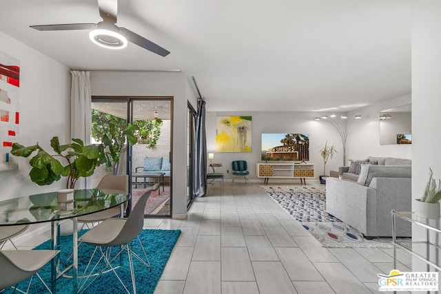 living room with ceiling fan