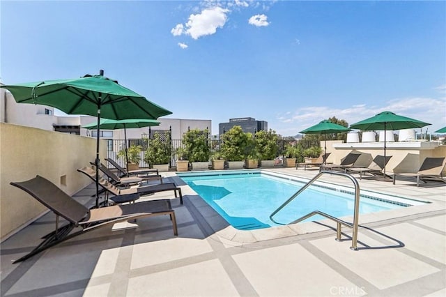 view of pool featuring a patio area