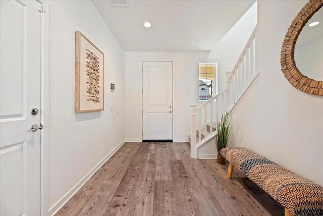 interior space with light hardwood / wood-style floors