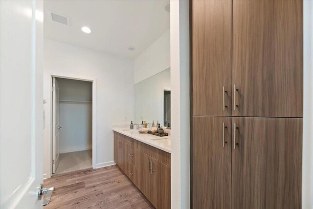 bathroom with wood-type flooring and vanity