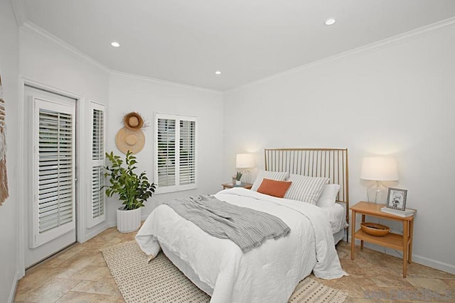 bedroom with crown molding