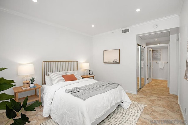 bedroom featuring crown molding