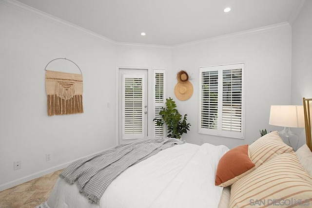 bedroom with ornamental molding