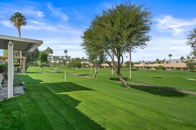 view of property's community with a lawn