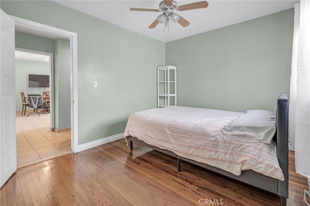 bedroom featuring ceiling fan and hardwood / wood-style flooring