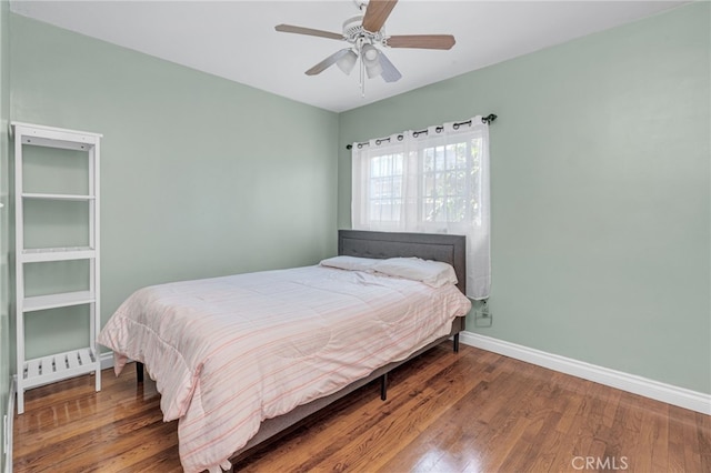 bedroom featuring ceiling fan and wood-type flooring