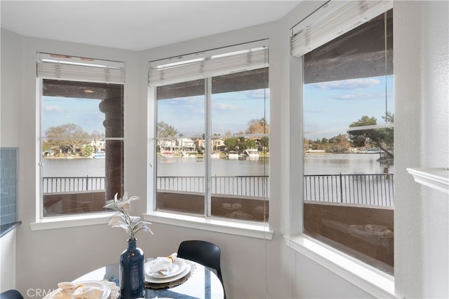 sunroom / solarium featuring a wealth of natural light and a water view