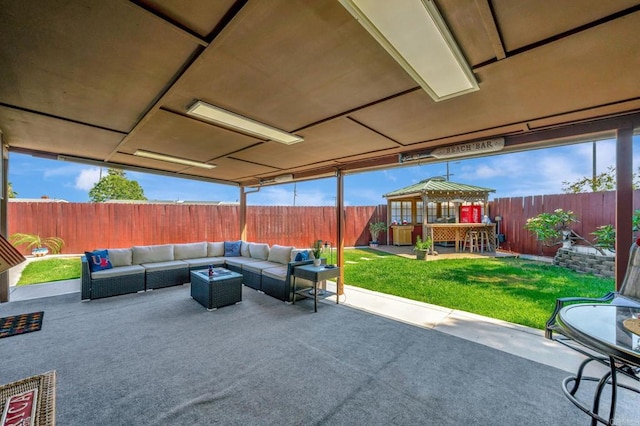 view of patio featuring an outdoor bar and outdoor lounge area