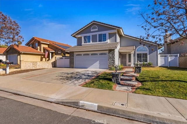 front facade with a front yard and a garage