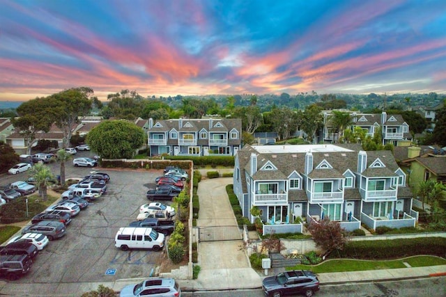 view of aerial view at dusk