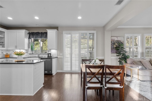 interior space with plenty of natural light, white cabinetry, and dishwasher